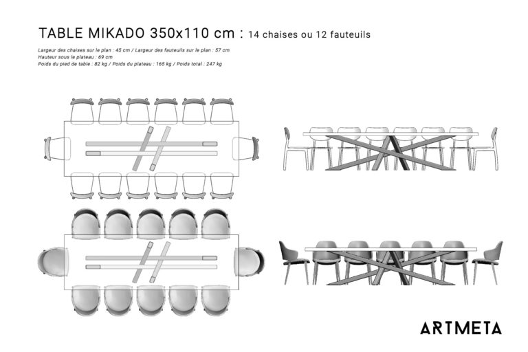 Table Mikado en Bois et Métal Made in France