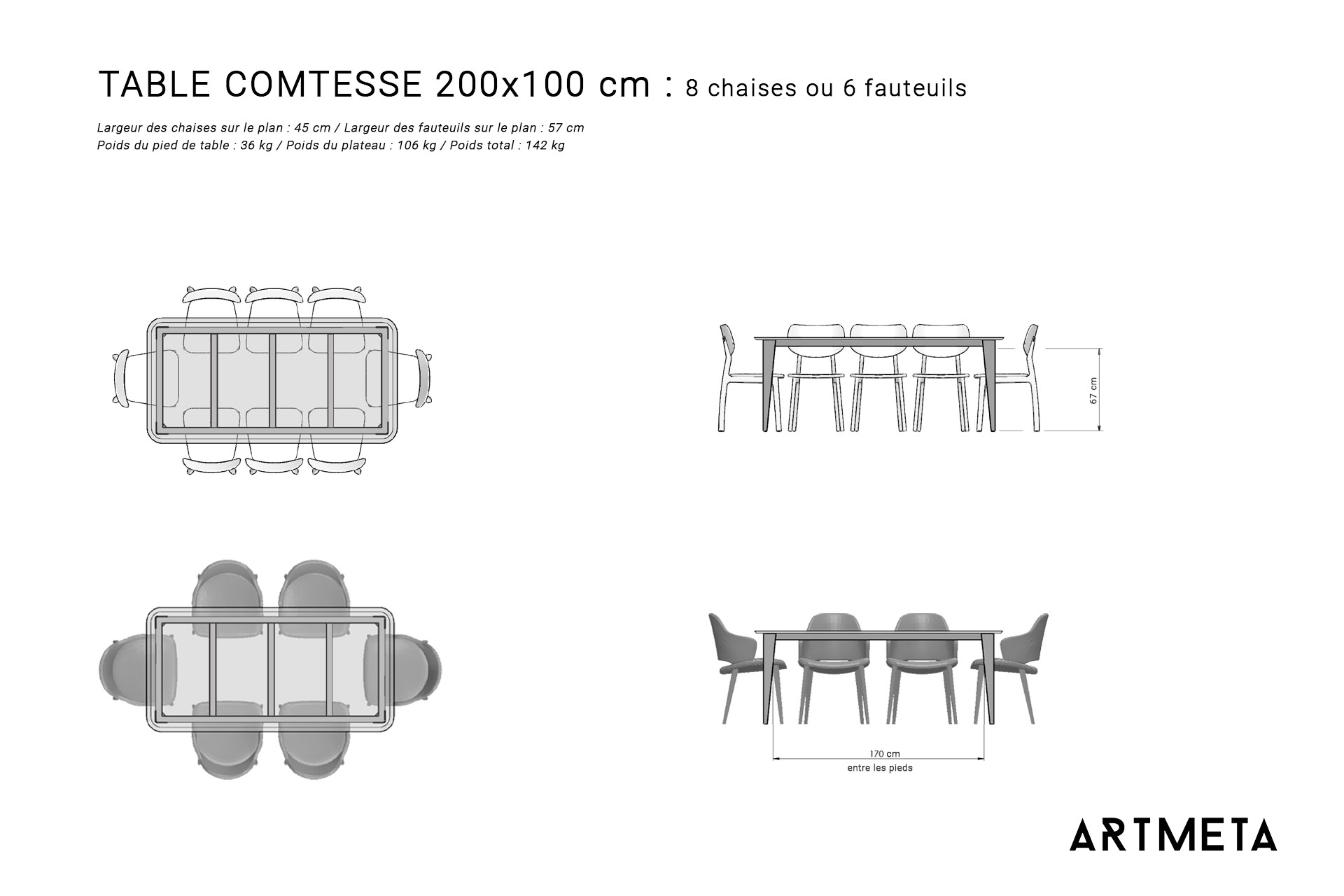 Table en céramique 200x100 cm 8 personnes