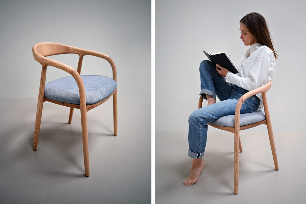 Chaise en tissu et bois massif / Design léger Espagne