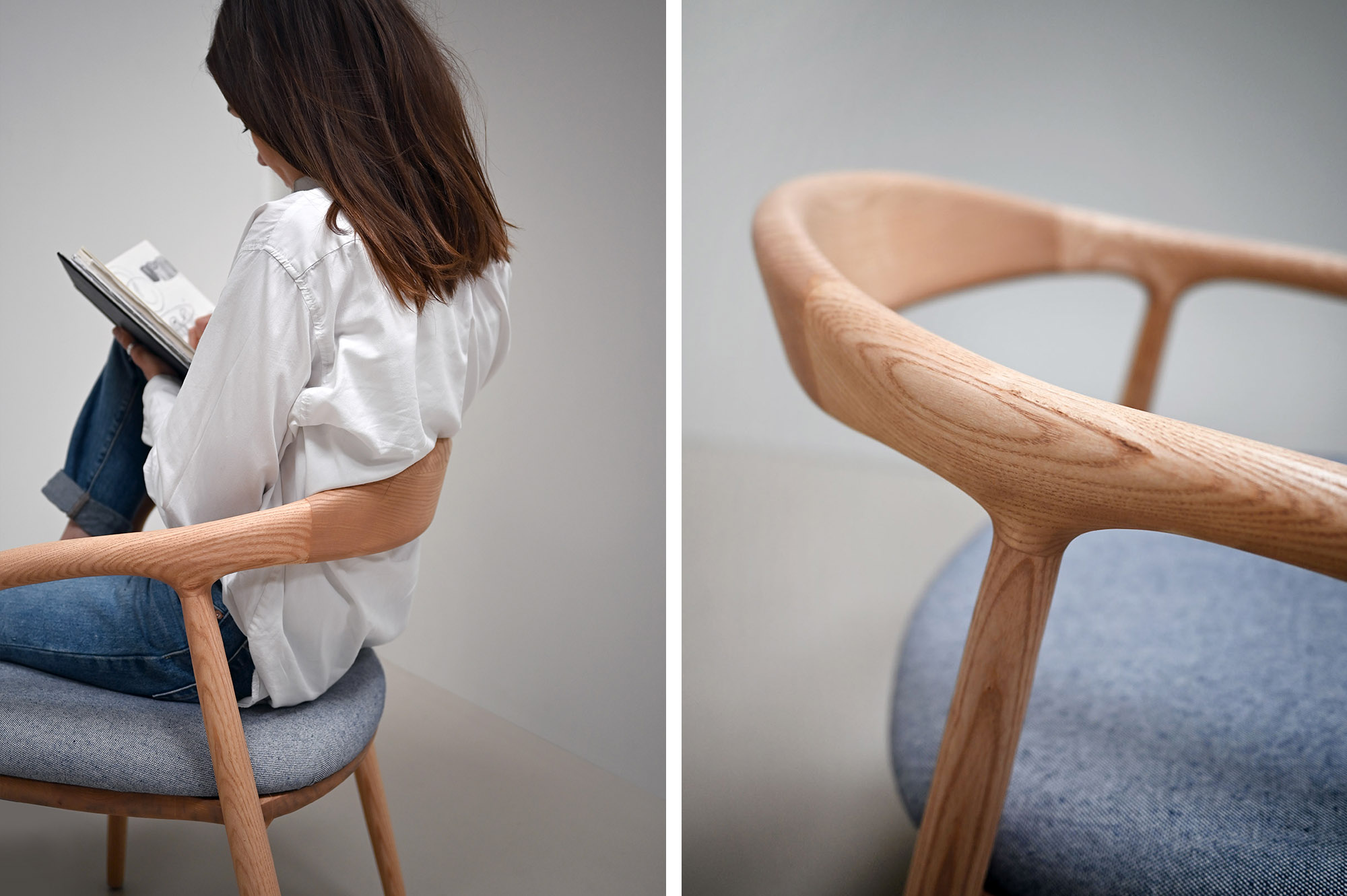 Chaise en tissu et bois massif / Design léger Espagne