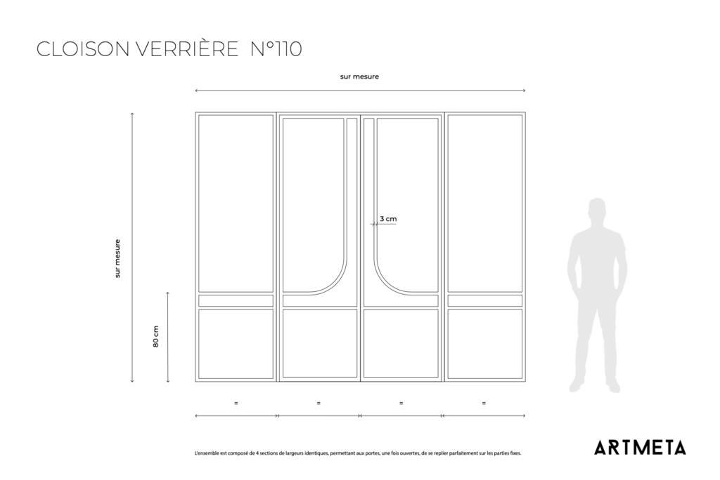 Cloison verrière avec portes N110 en acier sur mesure