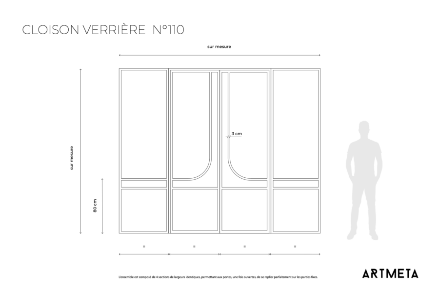 Cloison verrière avec portes N110 en acier sur mesure