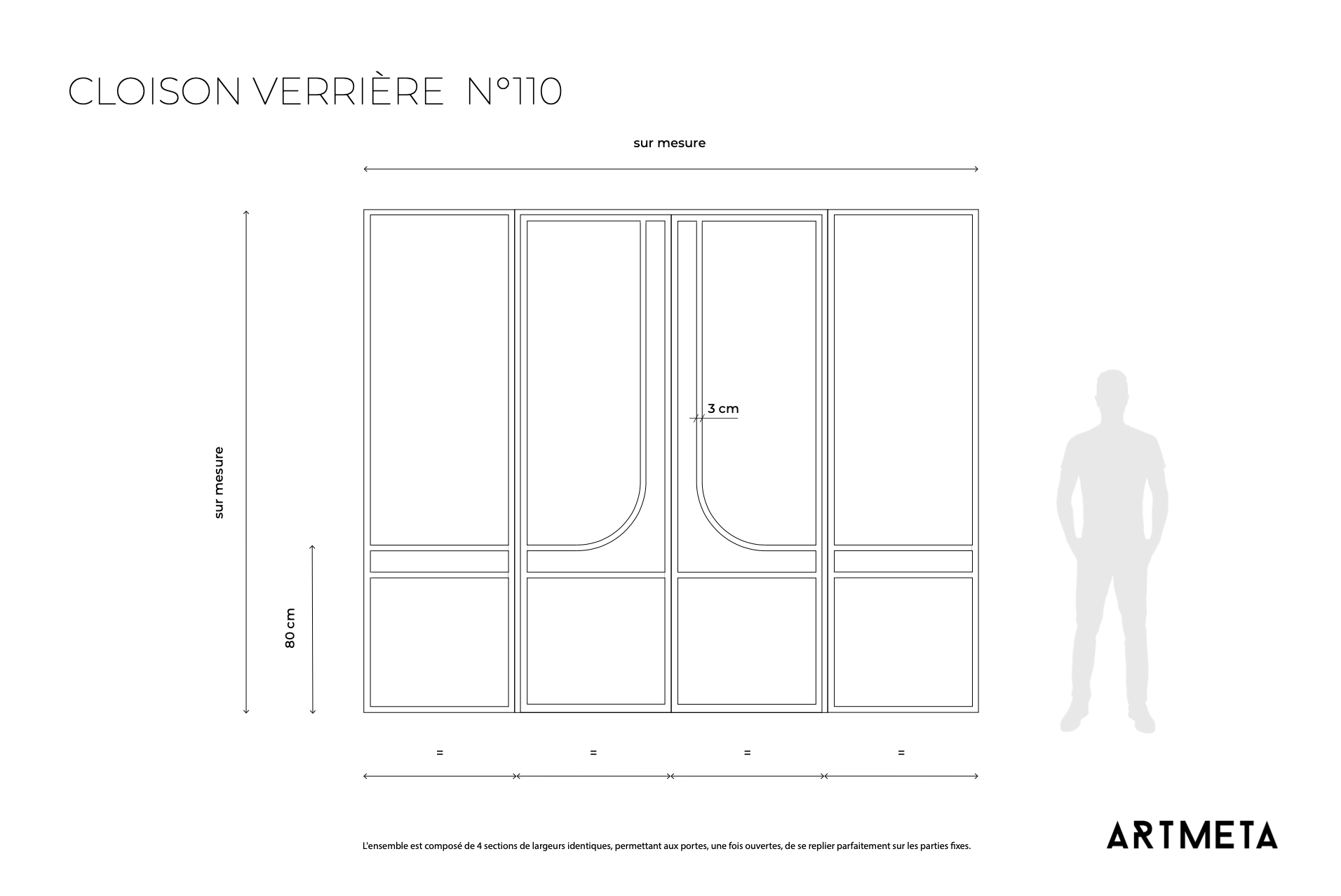 Cloison verrière avec portes N110 en acier sur mesure