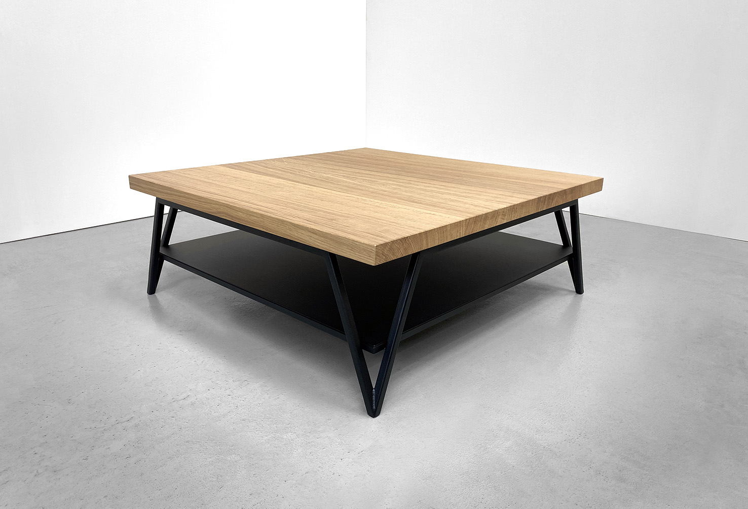 Table basse double plateau Variation acier et bois massif