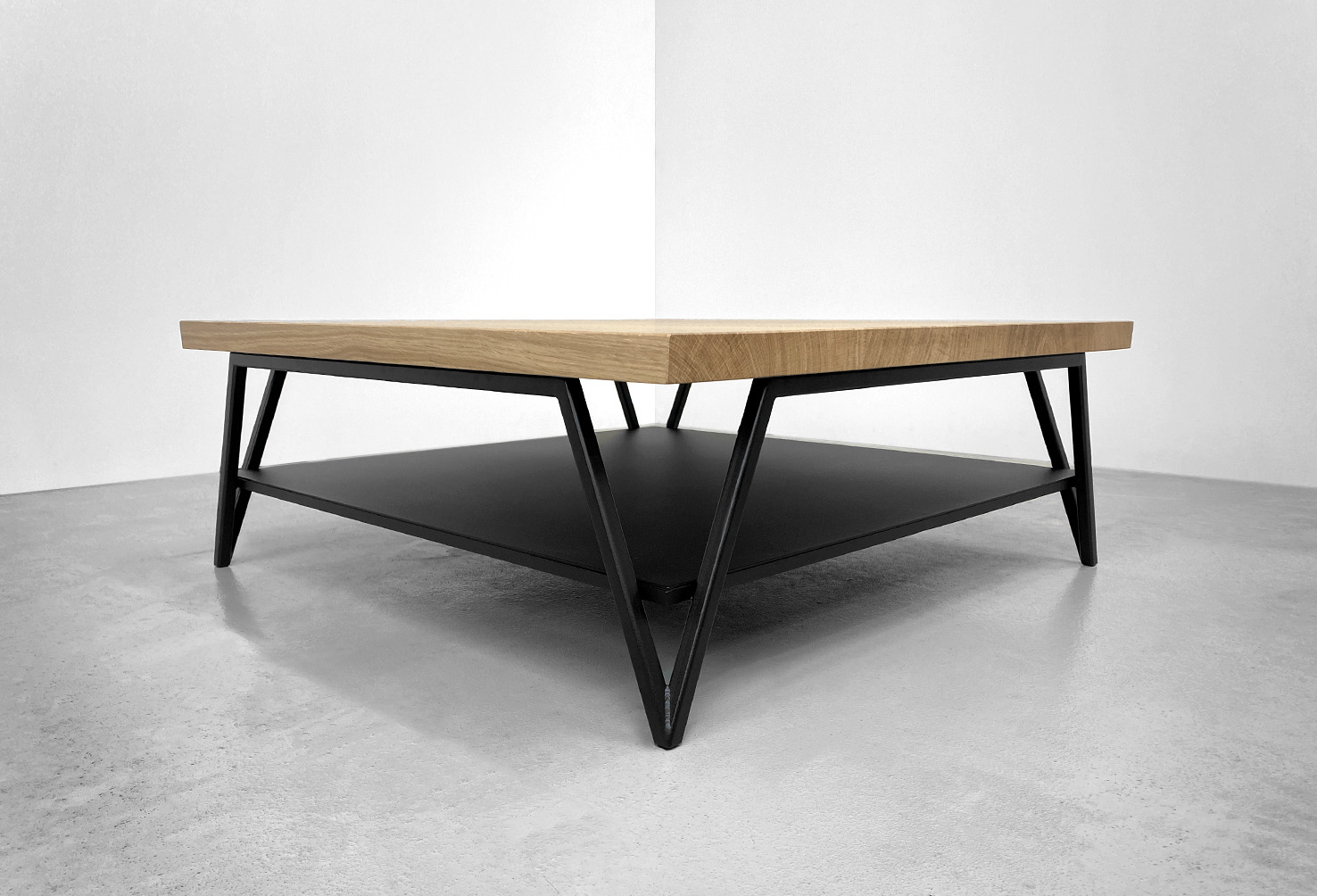 Table basse double plateau Variation acier et bois massif