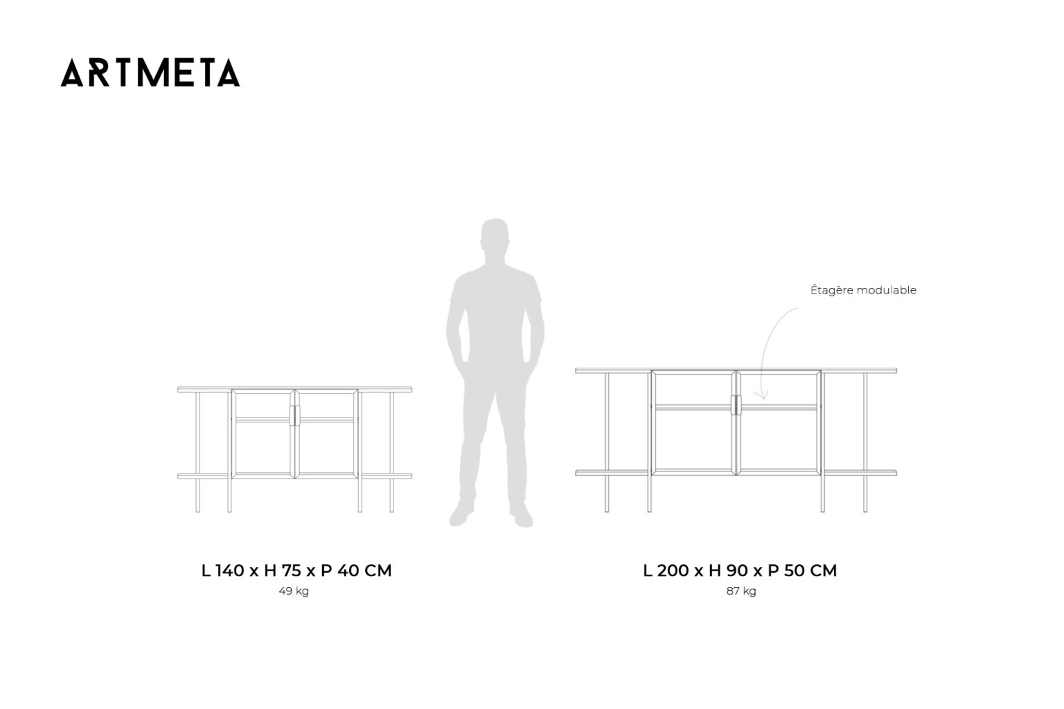 Comparatif tailles buffet 2 portes céramique